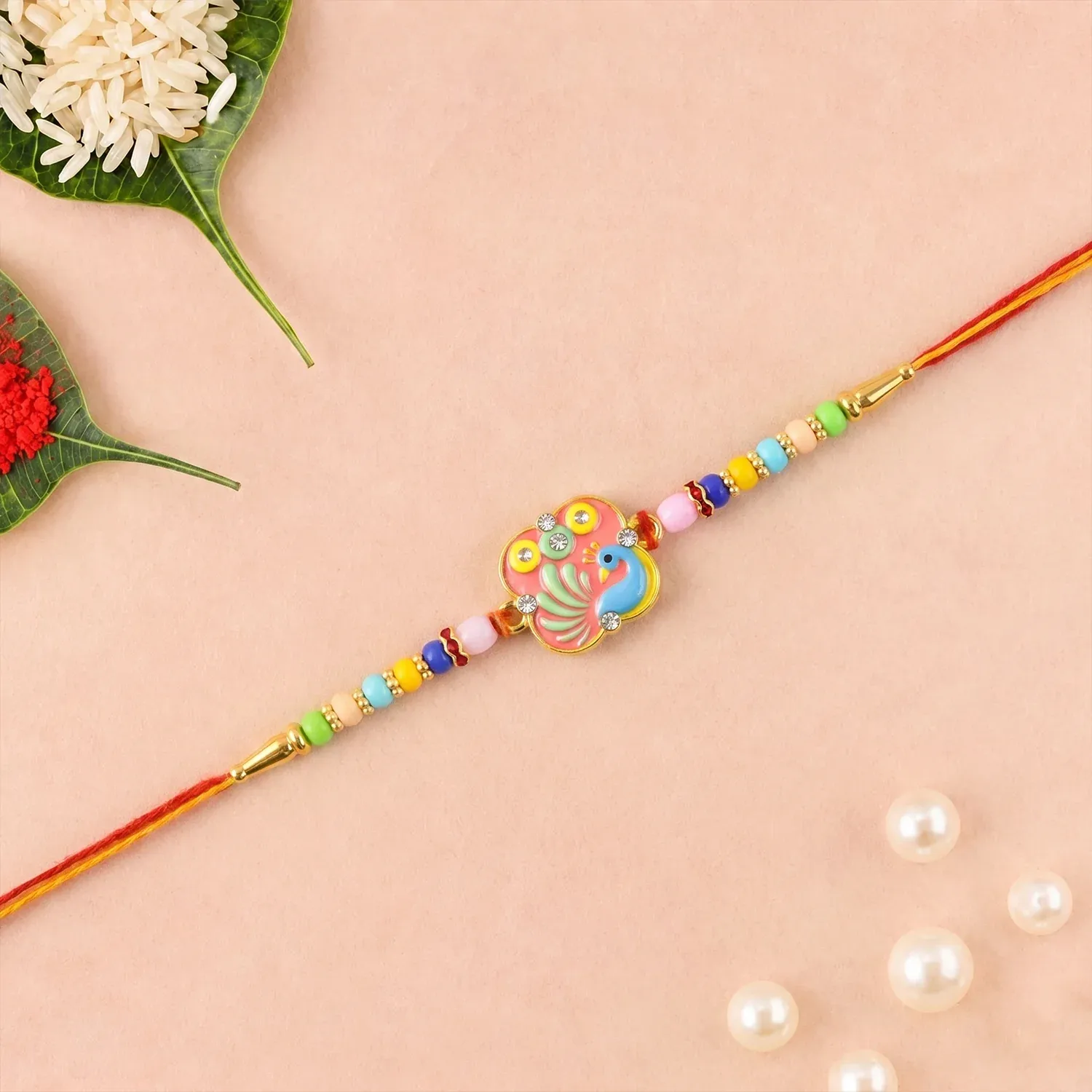 Premium Rakhi – Colorful Peacock Design with Decorative Beads for Raksha Bandhan - Buy Online at Alikart