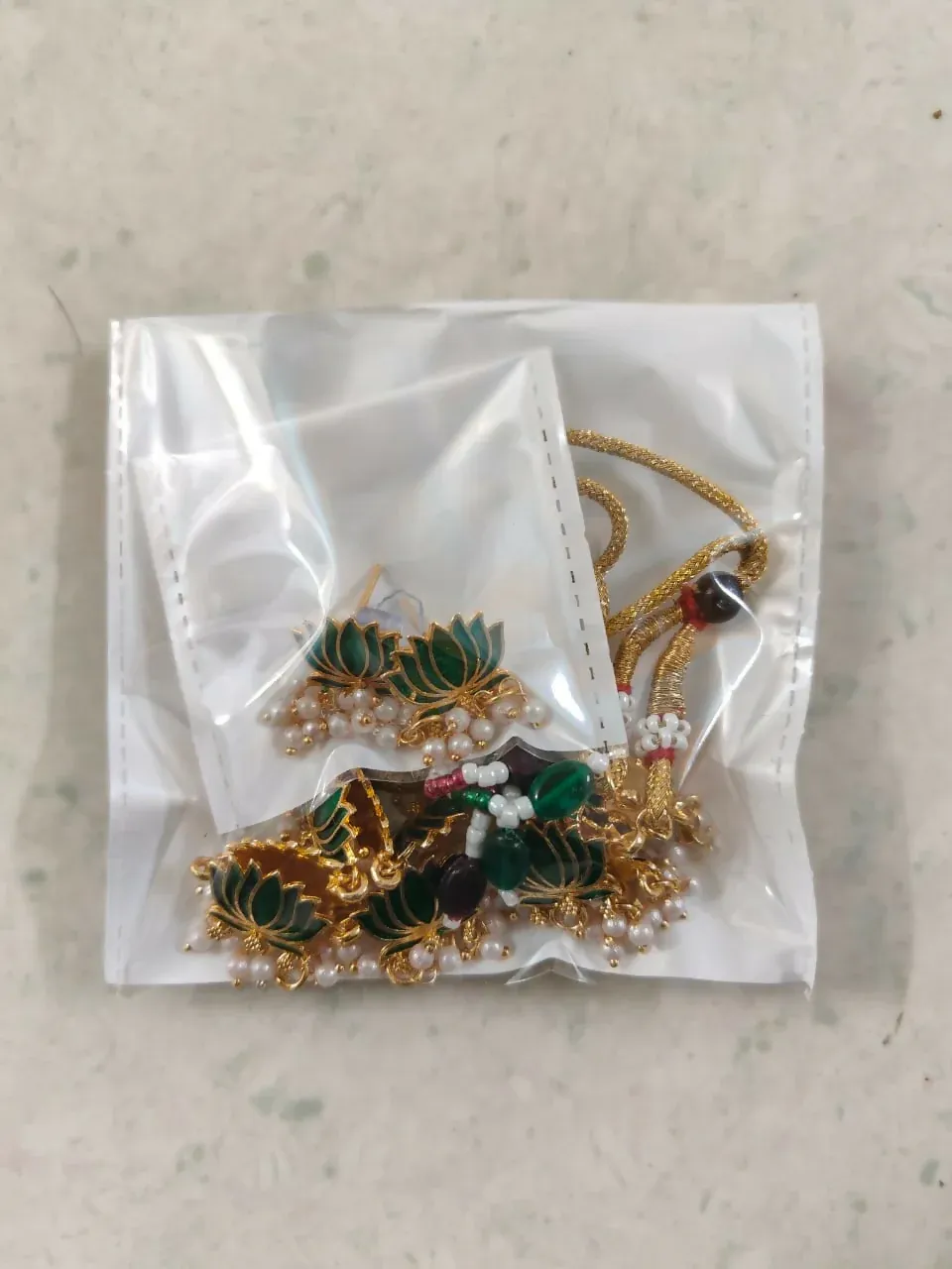 Gold-Toned American Diamond Necklace Set – Elegant Vine Design - Detailed Feature View 4