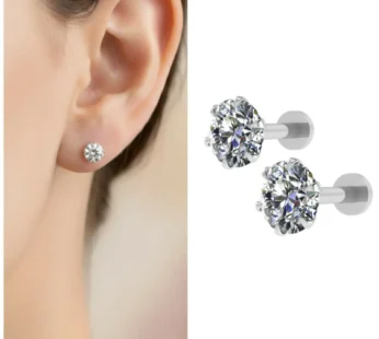 Round AD Solitaire Stud Earrings – Comfortable Flat Back Design