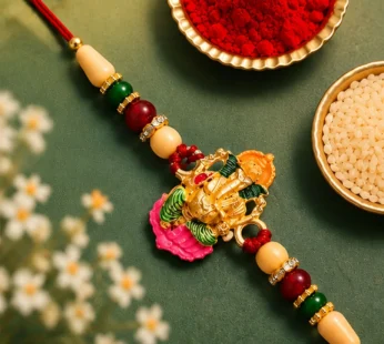 Ganesha Rakhi – Traditional Wooden Beads with Colorful Accents