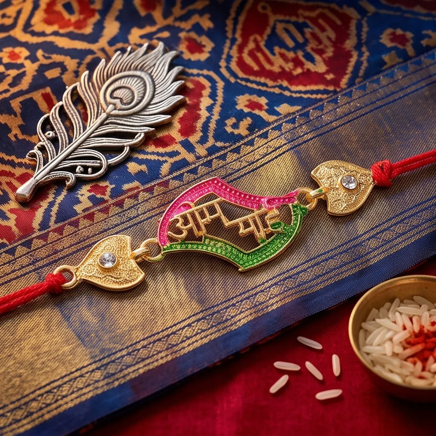 Premium Om Saai Text Premium Stone Studded Designer Rakhi for Brother - Buy Online at Alikart