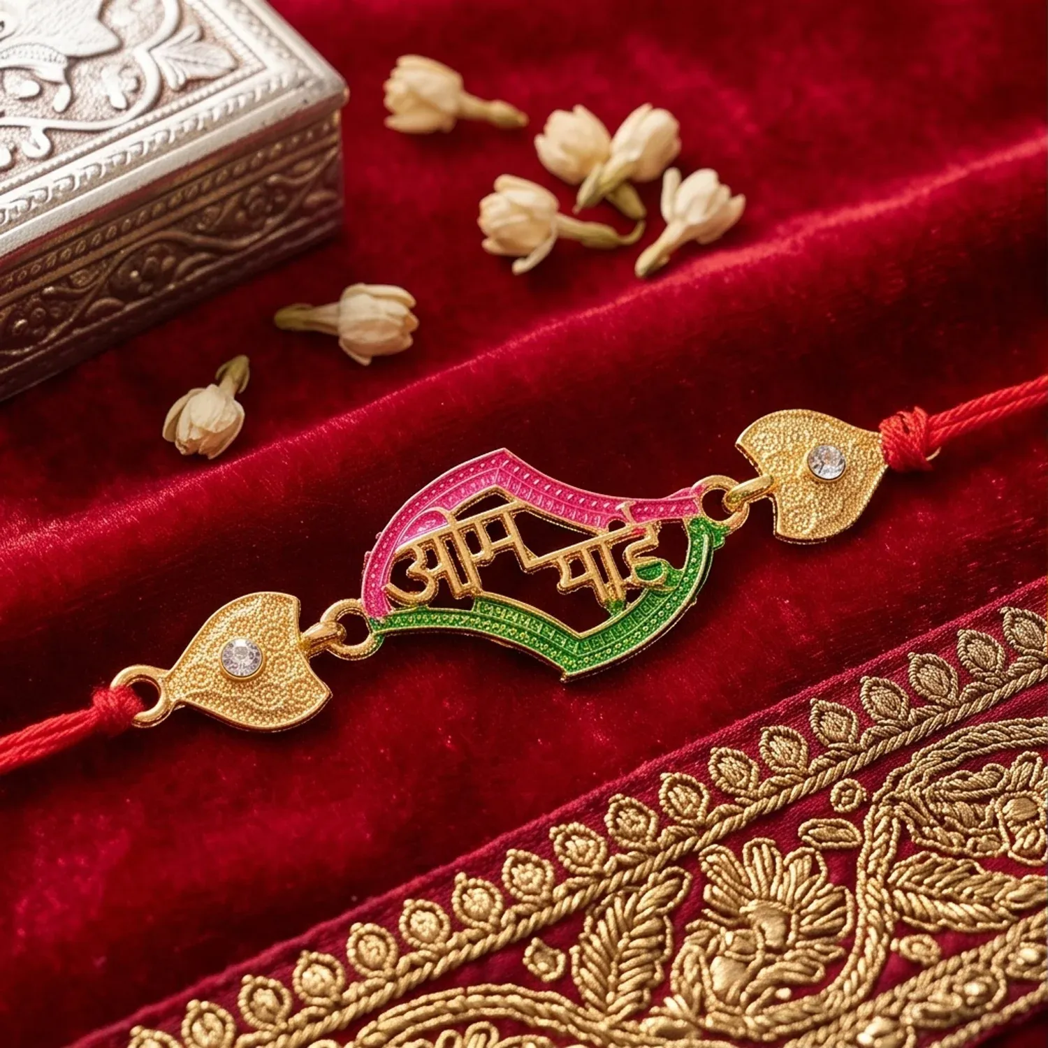 Om Saai Text Premium Stone Studded Designer Rakhi for Brother - Detailed Feature View 1