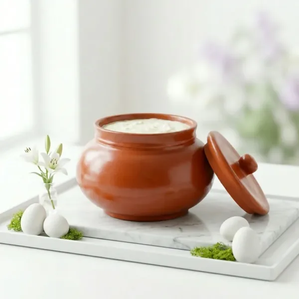 Clay Dahi Handi with Lid – Natural terracotta pot for thick curd