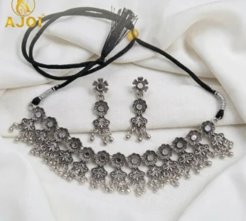Premium Oxidised Silver-Plated Floral Choker Necklace Set