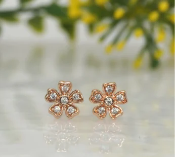 Rose Gold Flower Stud Earrings – Sparkling Cubic Zirconia Bloom