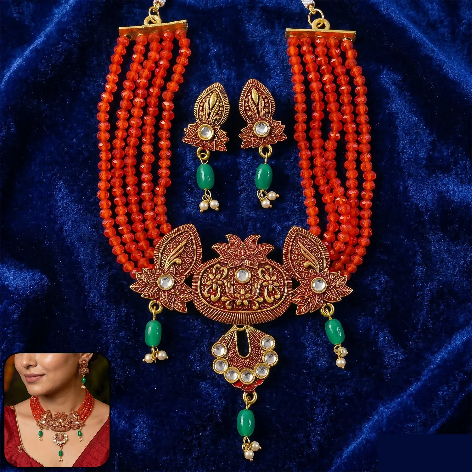 Premium Red Beaded Ethnic Necklace Set – Adjustable Thread for Festival Wear - Buy Online at Alikart