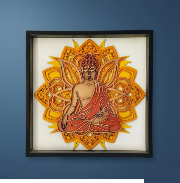 Wooden Buddha 3D Mandala Wall Art – Peaceful Home Decor 12×12