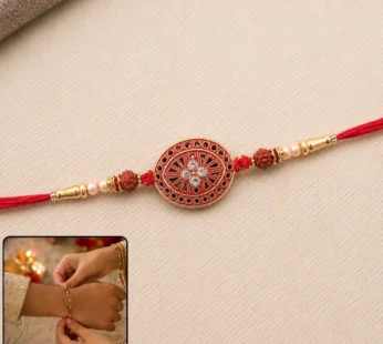 Rakhi – Stylish traditional thread with golden beads & pearl accents