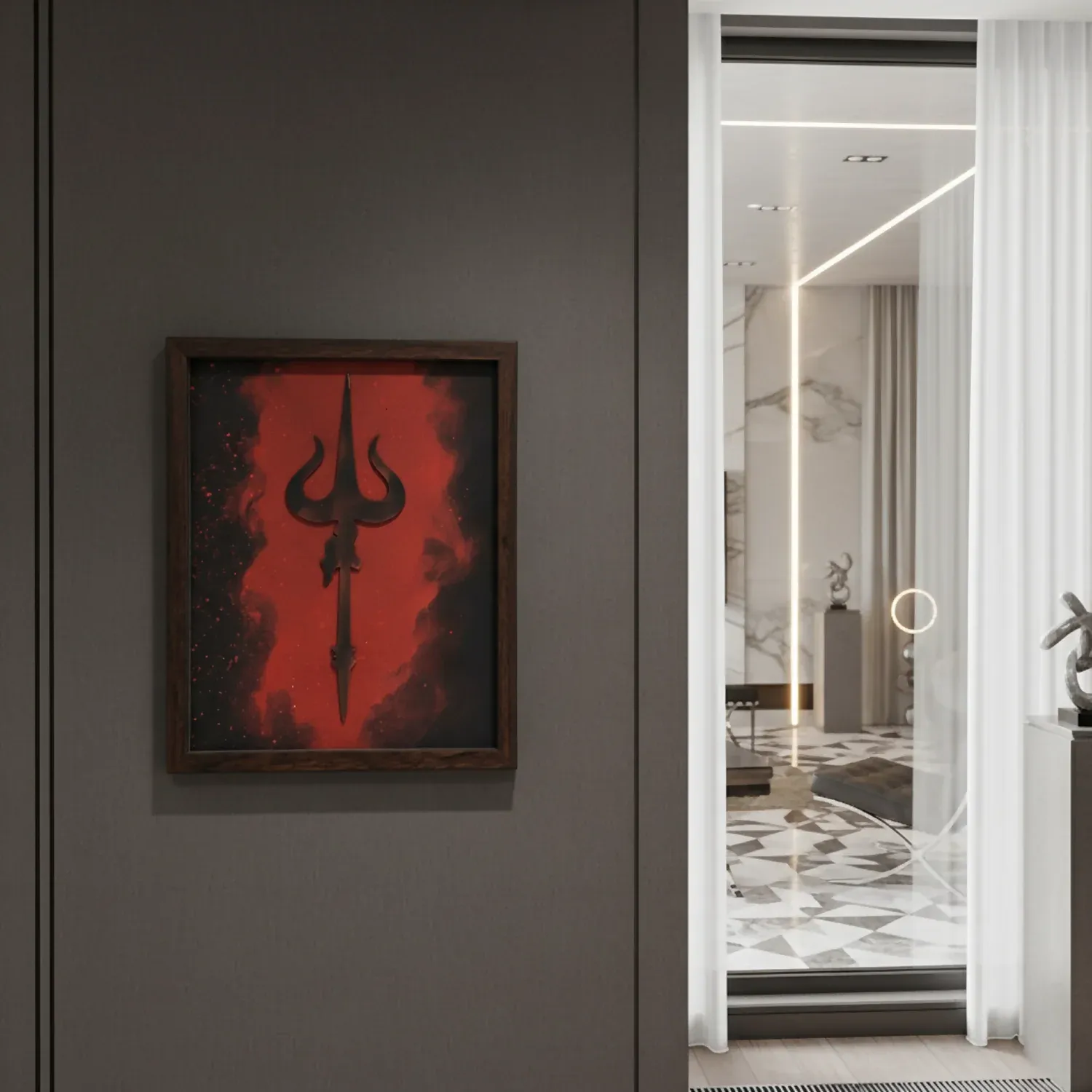 Mahadev Trishul Wall Art – Modern Spiritual Decor for Living Room - Detailed Feature View 4