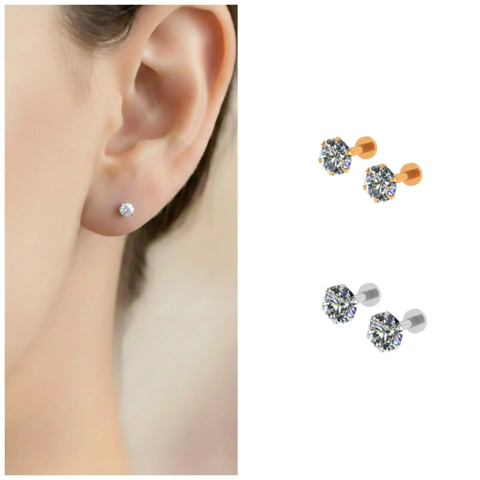 Premium Silver Plated AD Solitaire Flat Back Stud Earrings Combo Pack - Buy Online at Alikart