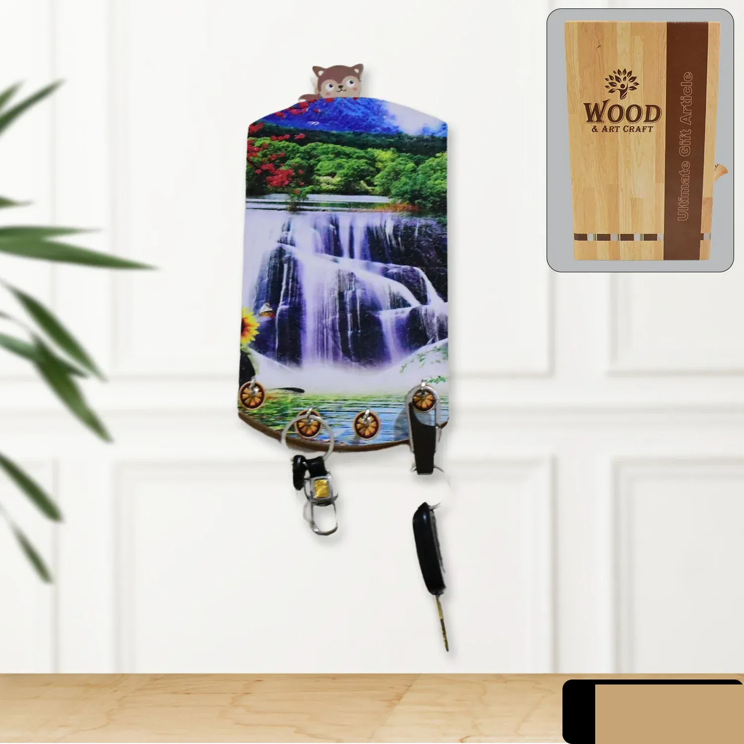 Wooden Wall Decor with Hooks – Vertical Scenery Art | GlimmerHome - Detailed Feature View 1