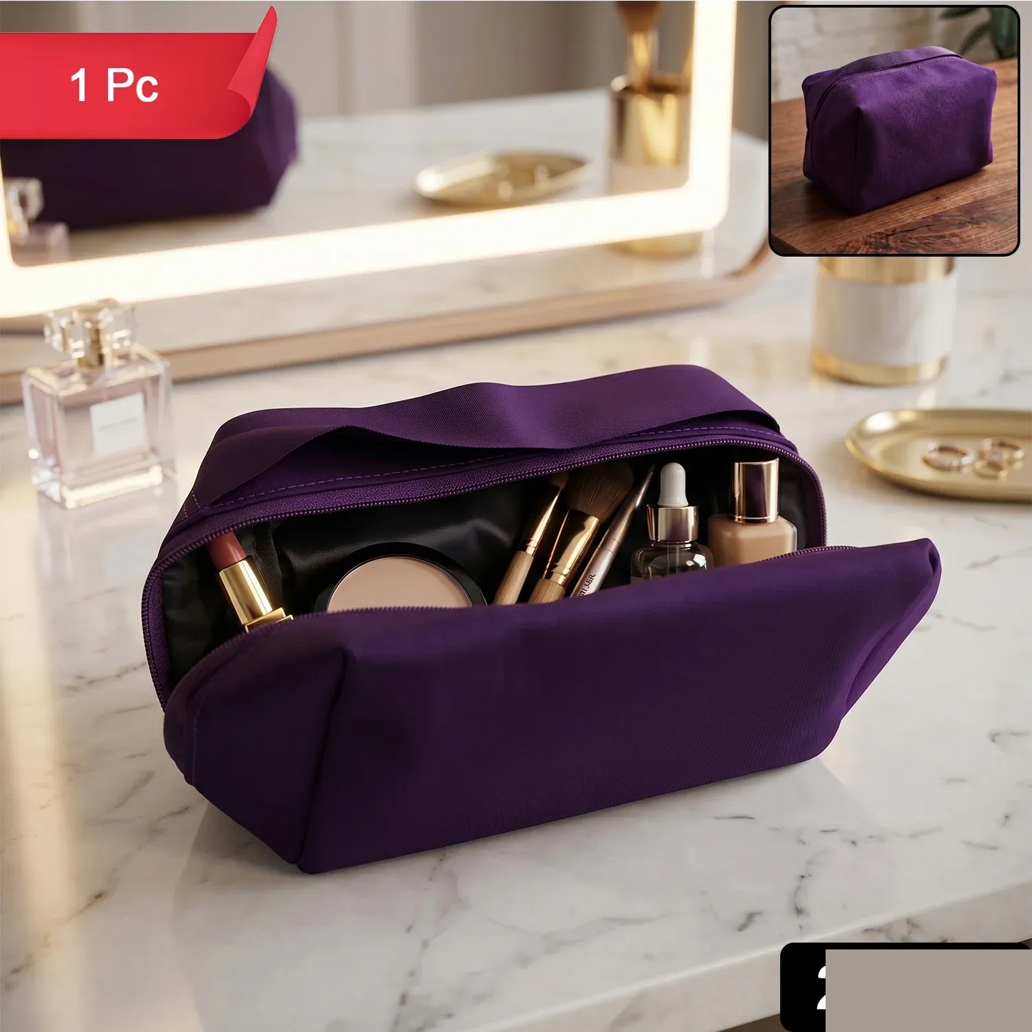 Travel Makeup Organizer Bag – Waterproof & Compact for On-the-Go - Detailed Feature View 1