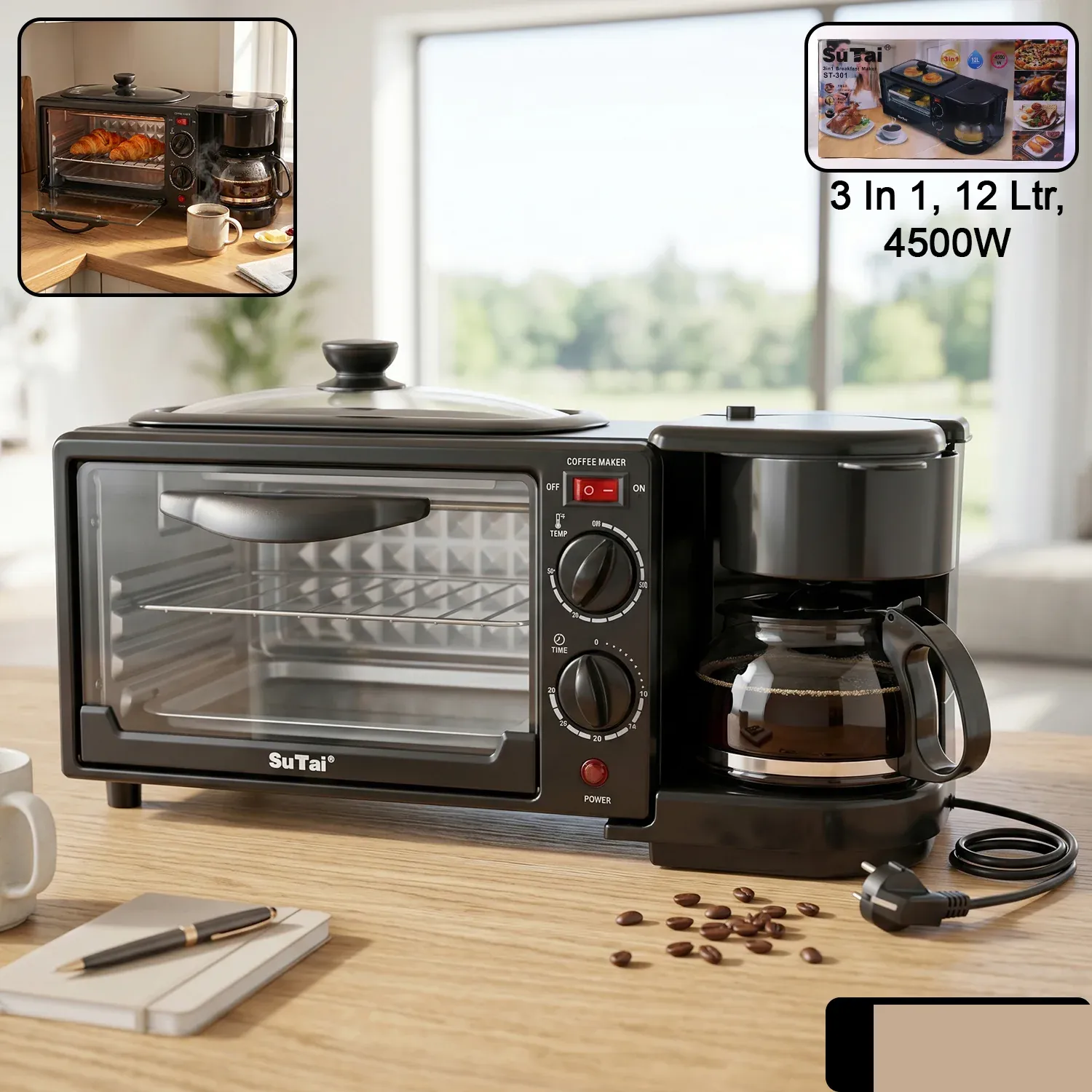 Suta 3 in 1 Breakfast Maker – Compact Kitchen Multi-Functional Appliance - Detailed Feature View 1