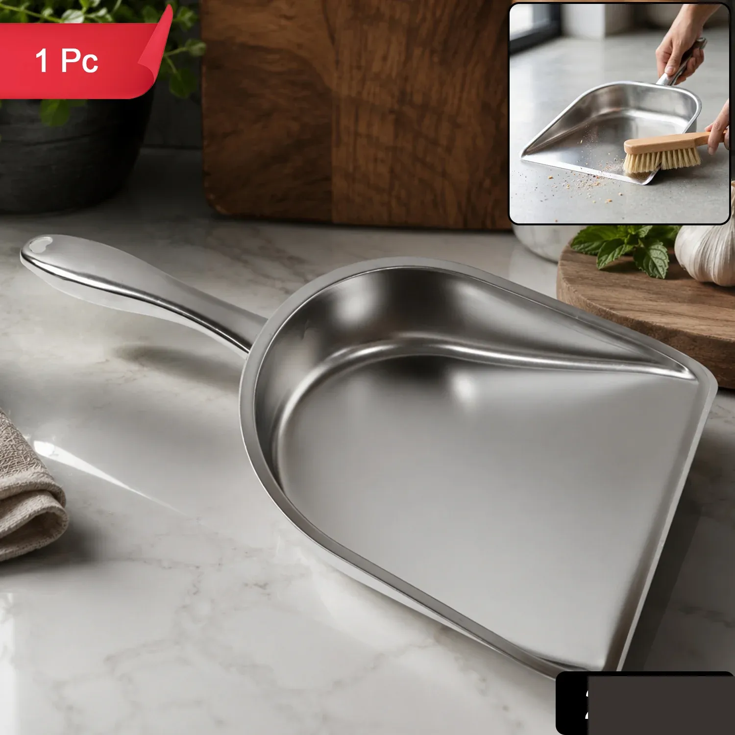 Stainless Steel Dustpan – Heavy Duty Cleaning Tool with Handle - Detailed Feature View 1