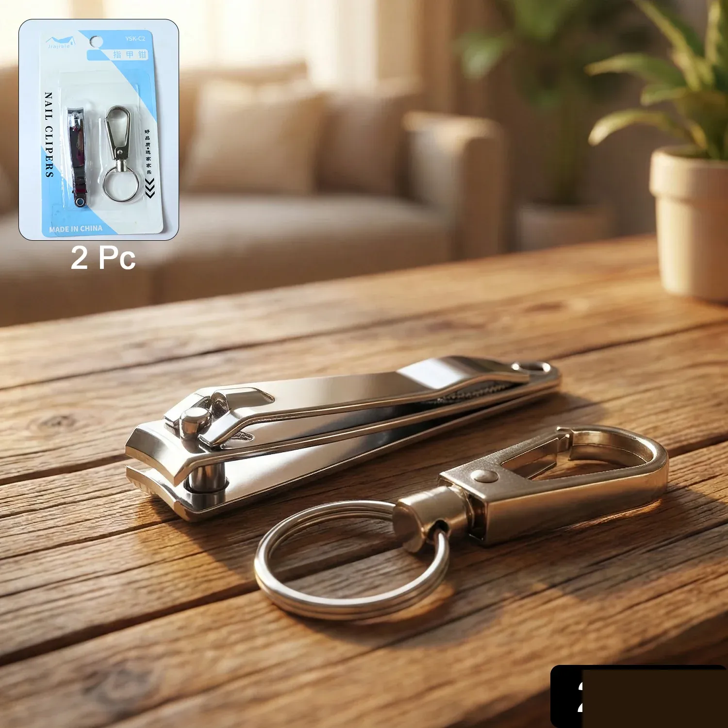 Stainless Steel Nail Clippers – Compact Set with Keychain Holder - Detailed Feature View 1