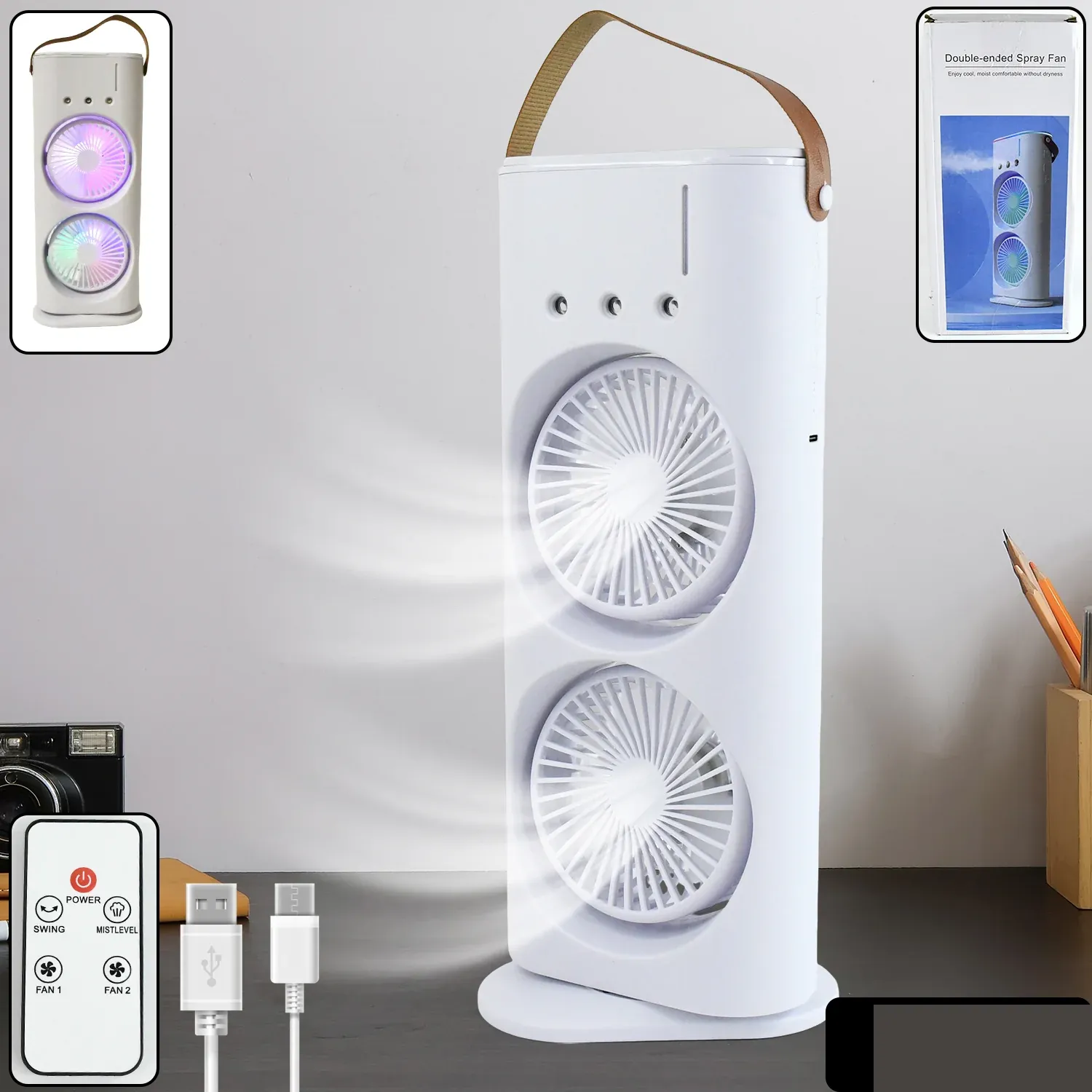 Three-Hole Spray Charging Fan – Powerful Dual-Head Air Cooler | Velvet Wheels - Detailed Feature View 8