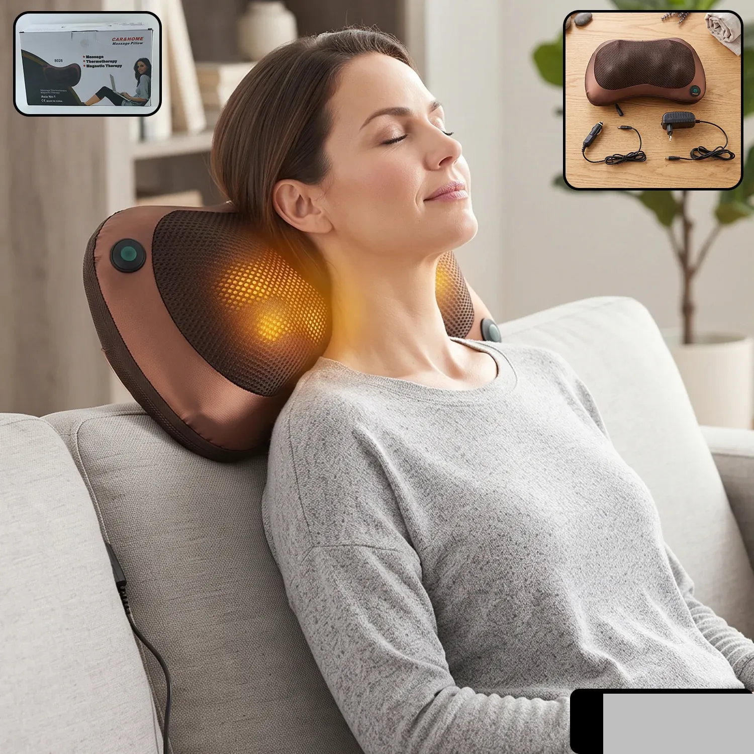 Professional Massage Pillow – Heat & Rollers | Velvet Wellness - Detailed Feature View 1