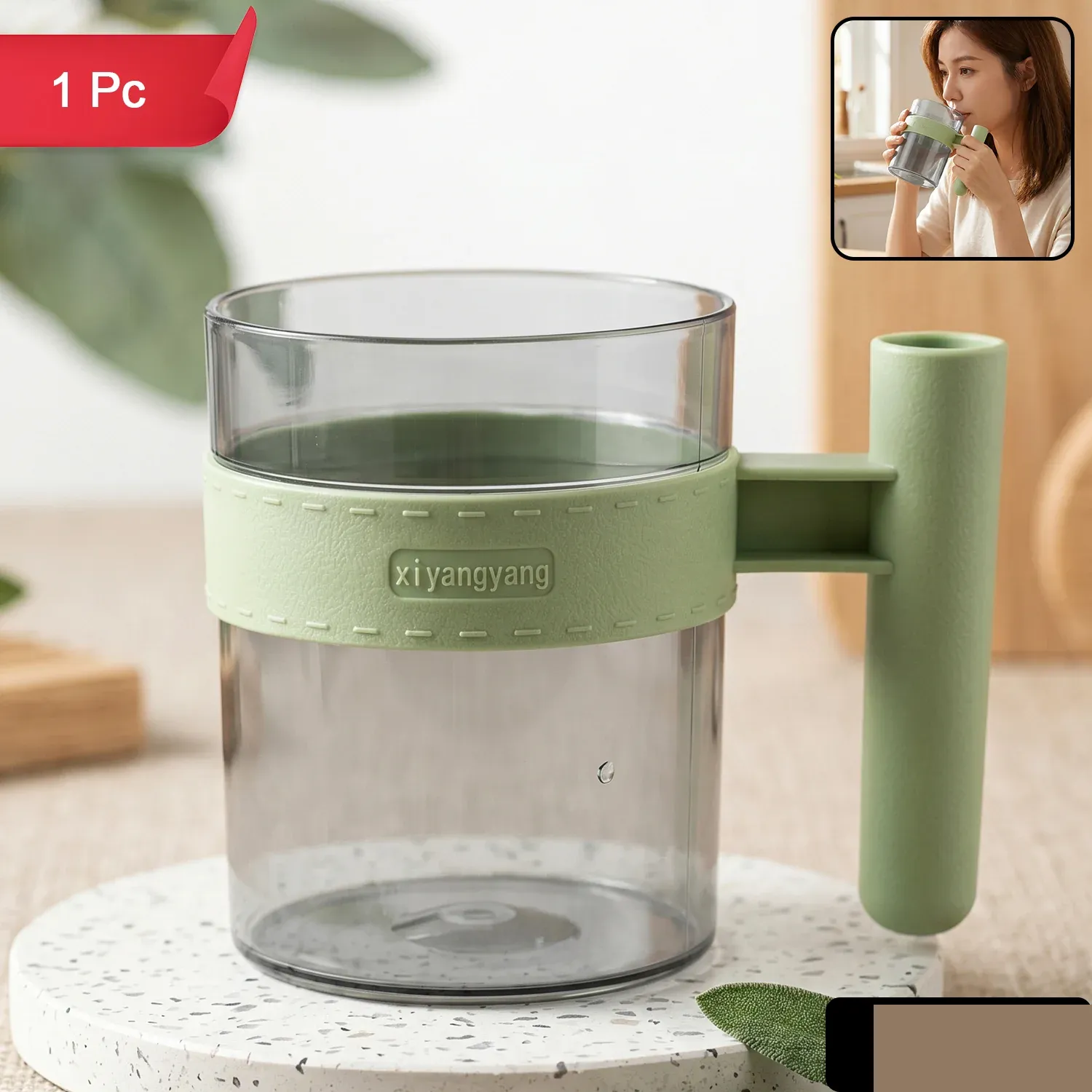 Transparent Plastic Cup with Handle Reusable Water Tea and Coffee M... - Detailed Feature View 1