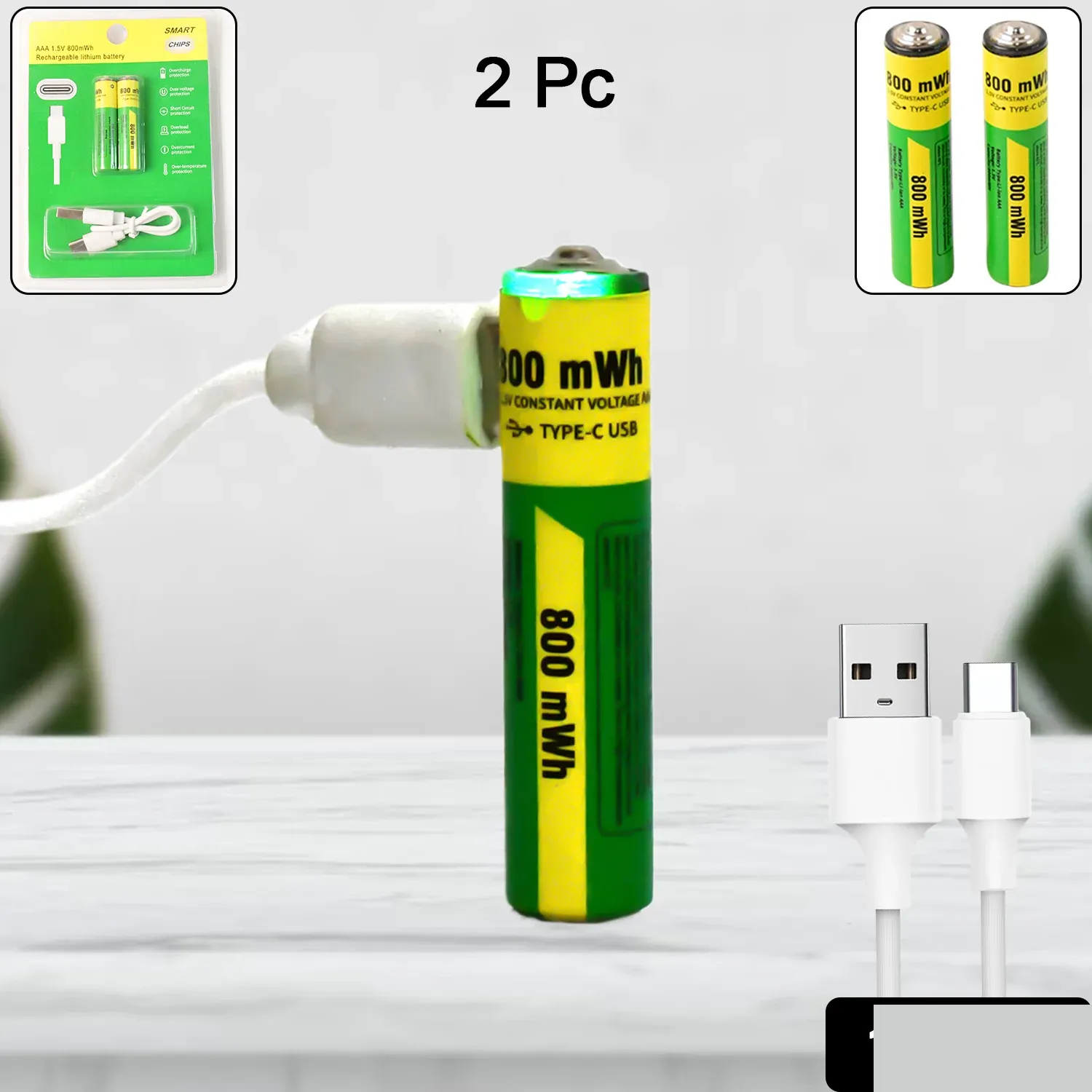 AAA Rechargeable Batteries 800mWh High Capacity 2 Pack - Detailed Feature View 1