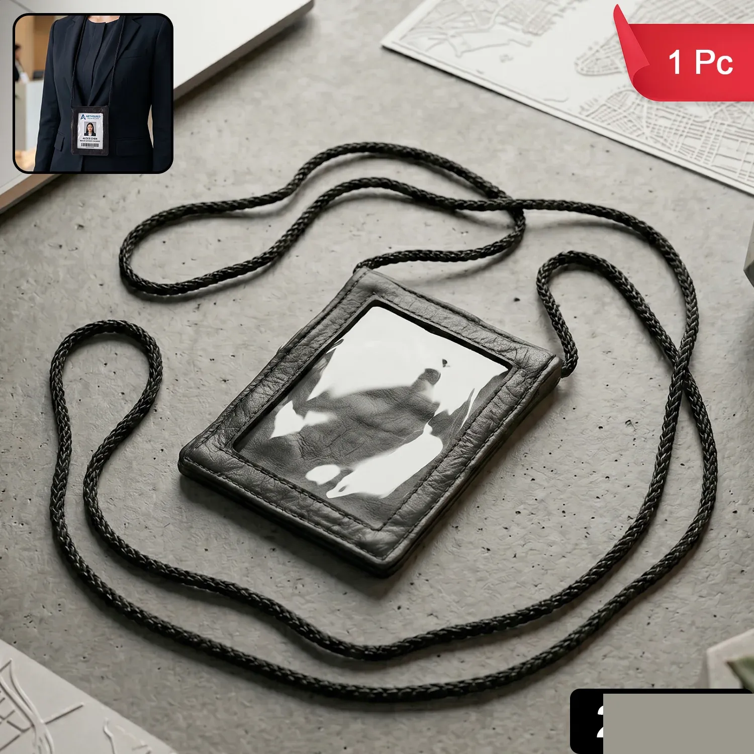 Leather Neck Wallet – Convenient ID & Card Holder with Lanyard - Detailed Feature View 1