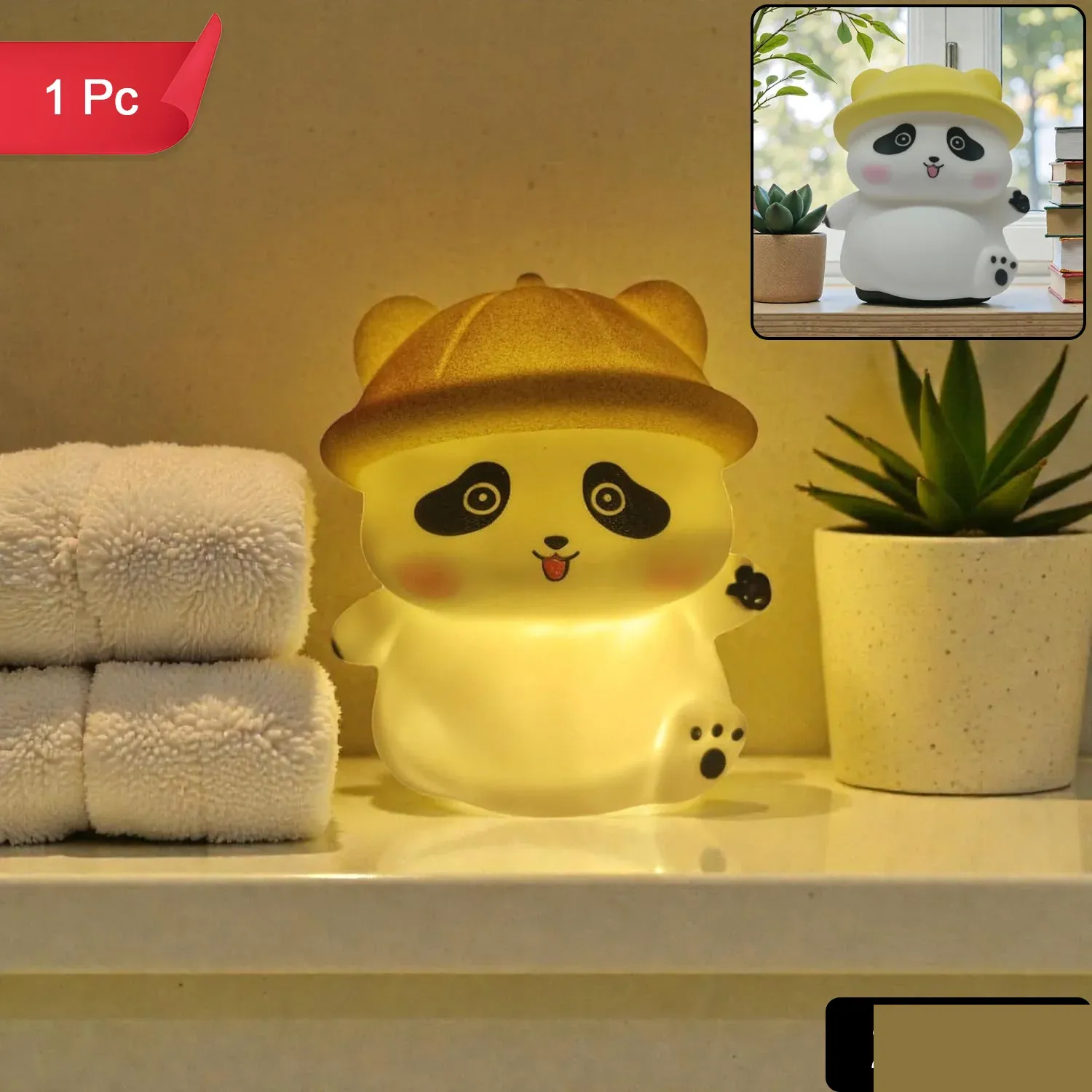 Panda with Hat LED Night Light, Cute Silicone Bedside Lamp for Kids (1 Pc) - Detailed Feature View 1