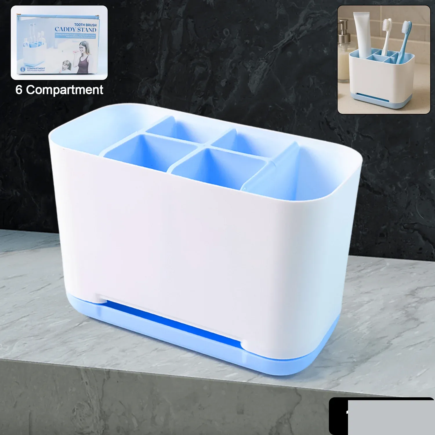 Premium Toothbrush Holder Stand – 6-Compartment Plastic Caddy | BrushedUp - Buy Online at Alikart