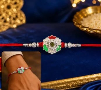 Green White Flower Rakhi – Elegant Brother’s Traditional Gift