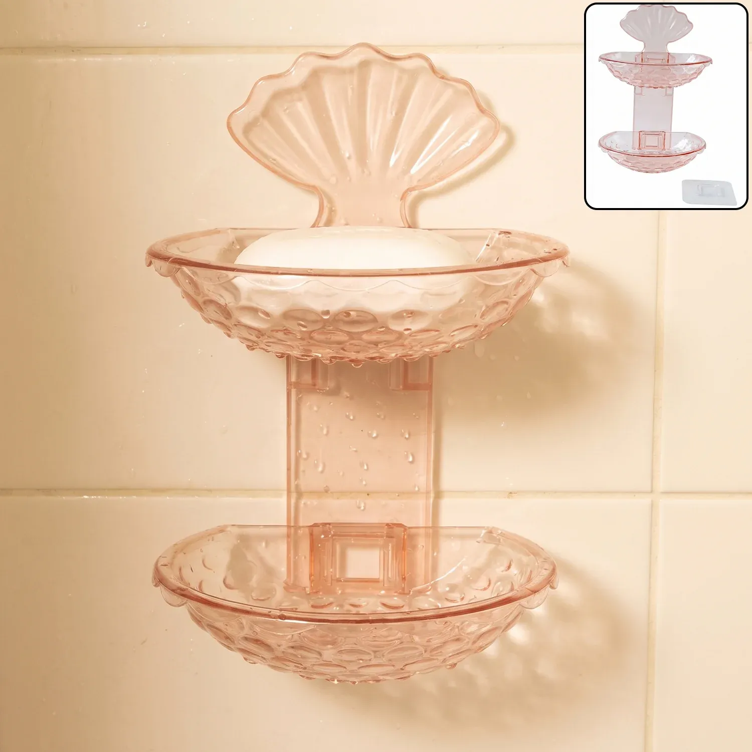 Premium 2 In 1 Double Layer Plastic Soap Dish Holder Wall Mounted Self Adhesive (1 Pc) - Buy Online at Alikart