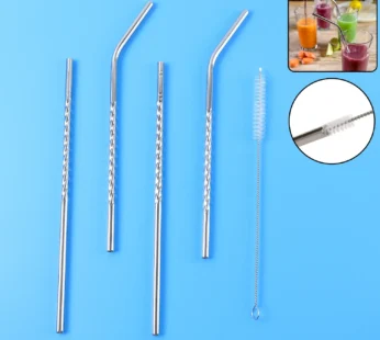 Reusable Stainless Steel Straws – Set of 4 with Brush | SparkleTidy