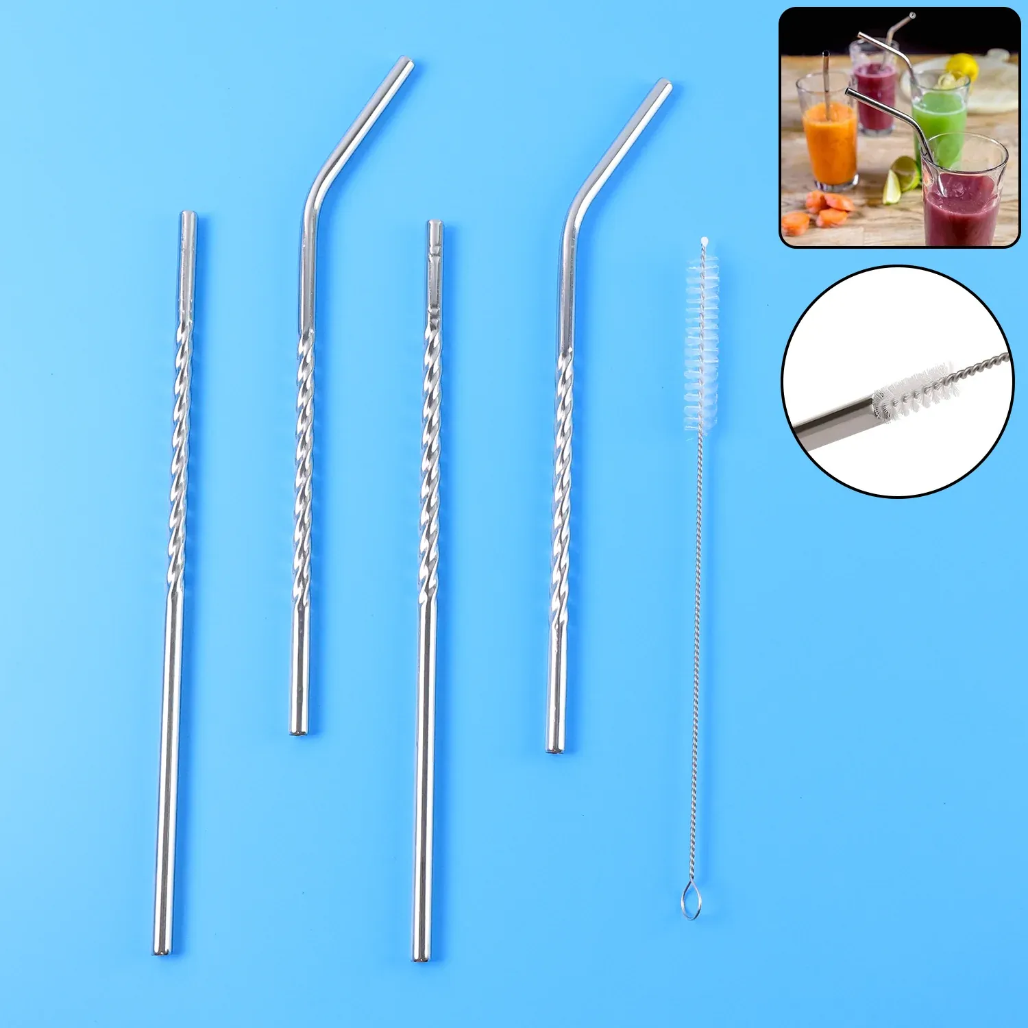 Premium Reusable Stainless Steel Straws – Set of 4 with Brush | SparkleTidy - Buy Online at Alikart