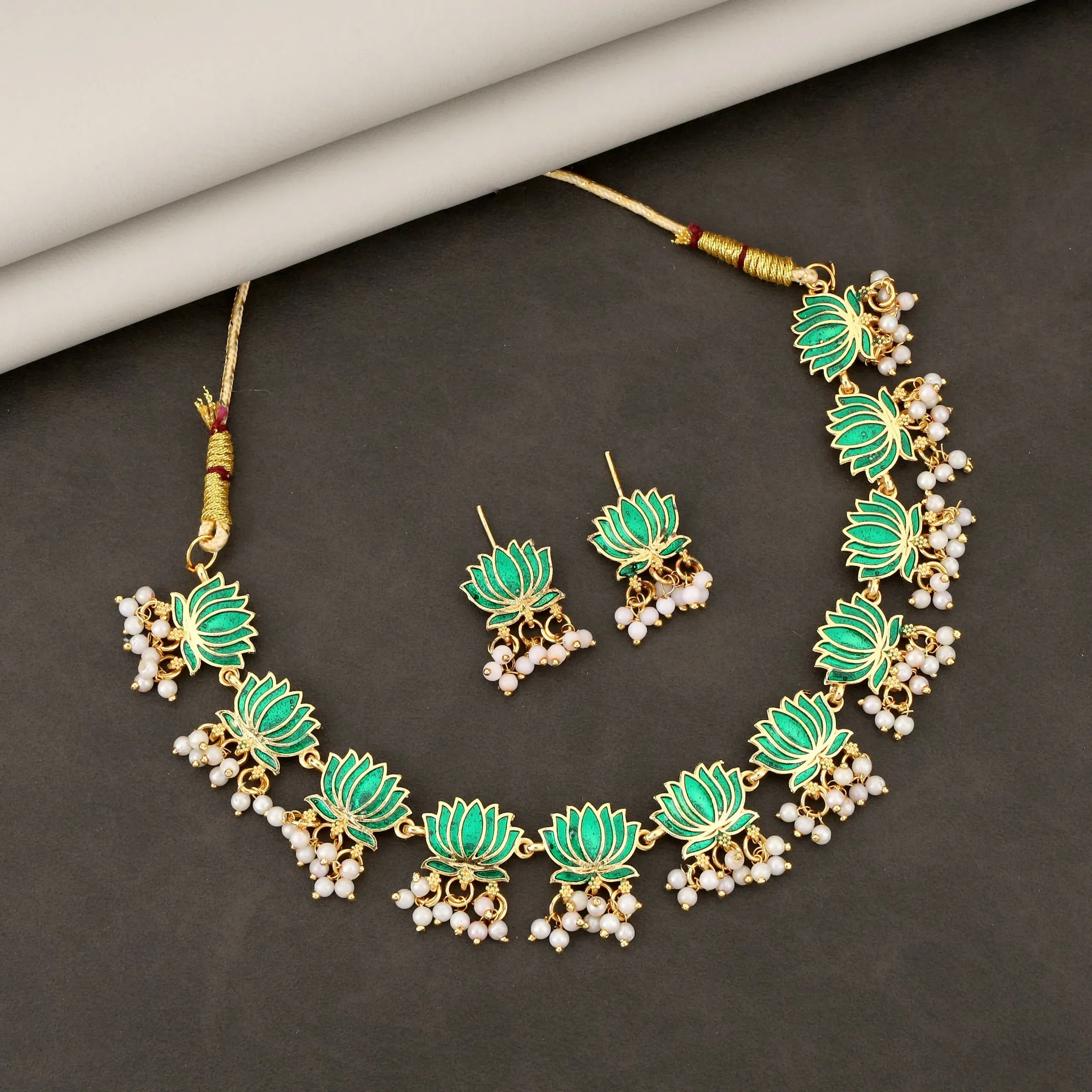 Premium Gold-Toned American Diamond Necklace Set – Elegant Vine Design - Buy Online at Alikart