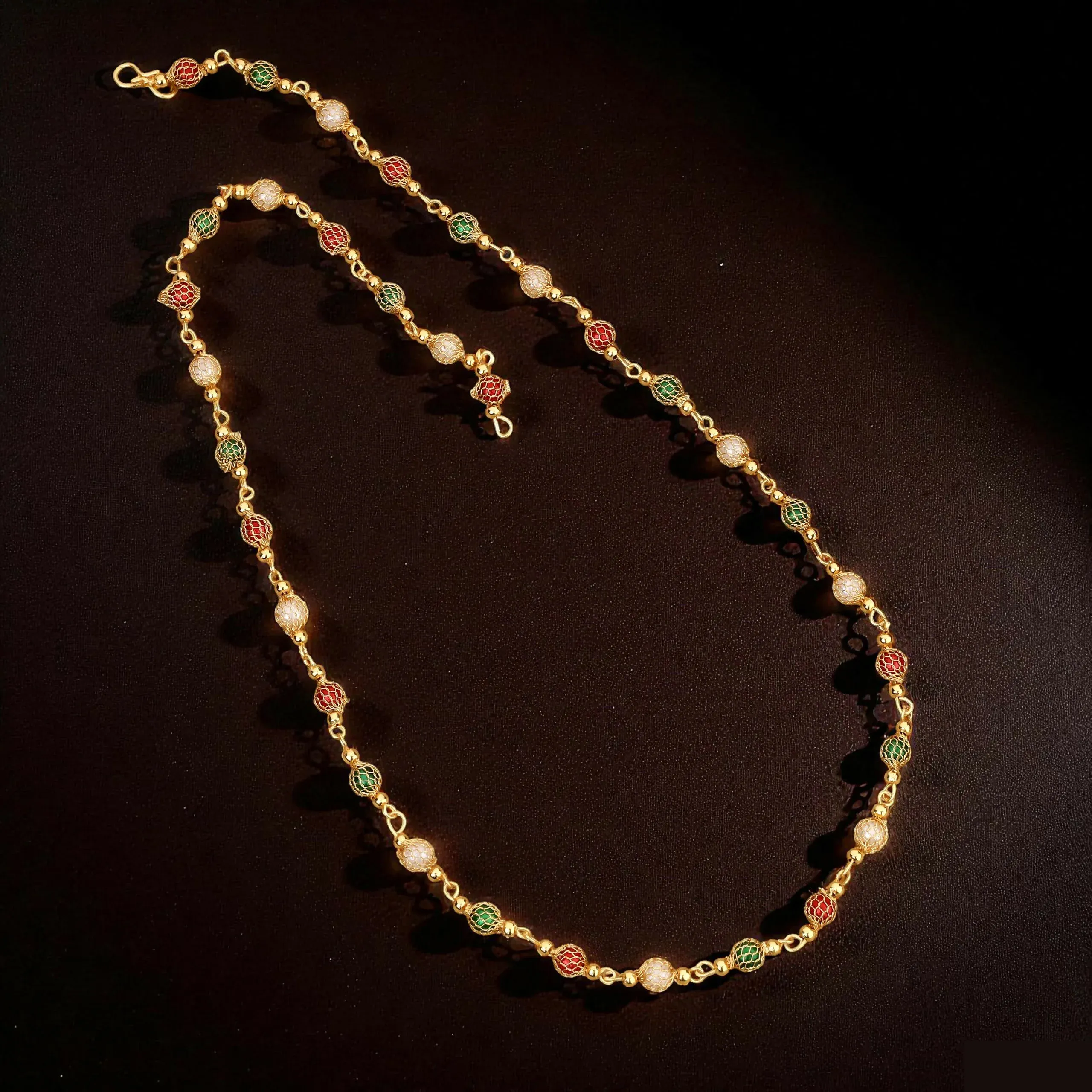 Gold-Toned Pave AD Tassel Mala – Elegant Choker Necklace - Detailed Feature View 2