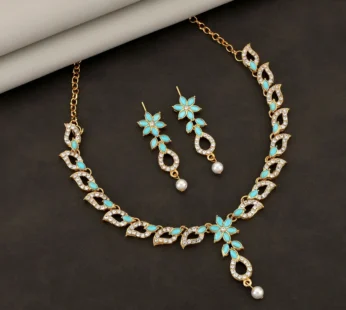 Turquoise Necklace Set – Gold-Plated Floral Link Design