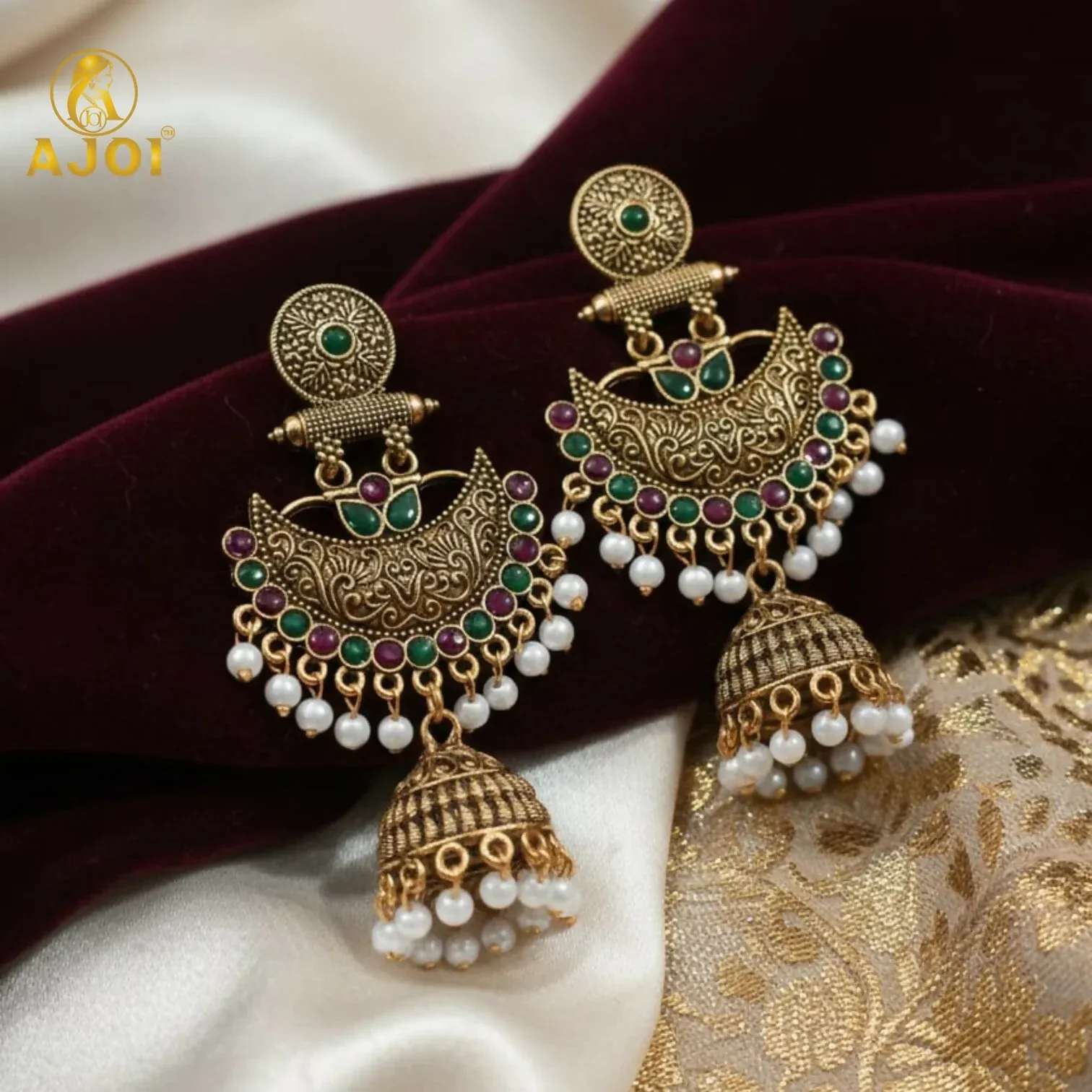 Premium Chandbali Jhumka Earrings – Premium Antique Gold Design - Buy Online at Alikart