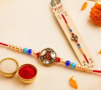 Royal Traditional Kundan Stone & Pearl Beaded Designer Rakhi for Brother