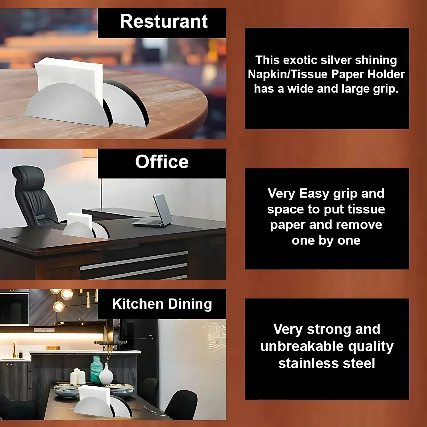 Stainless Steel Napkin Holder – Sleek Half-Moon Design - Detailed Feature View 2