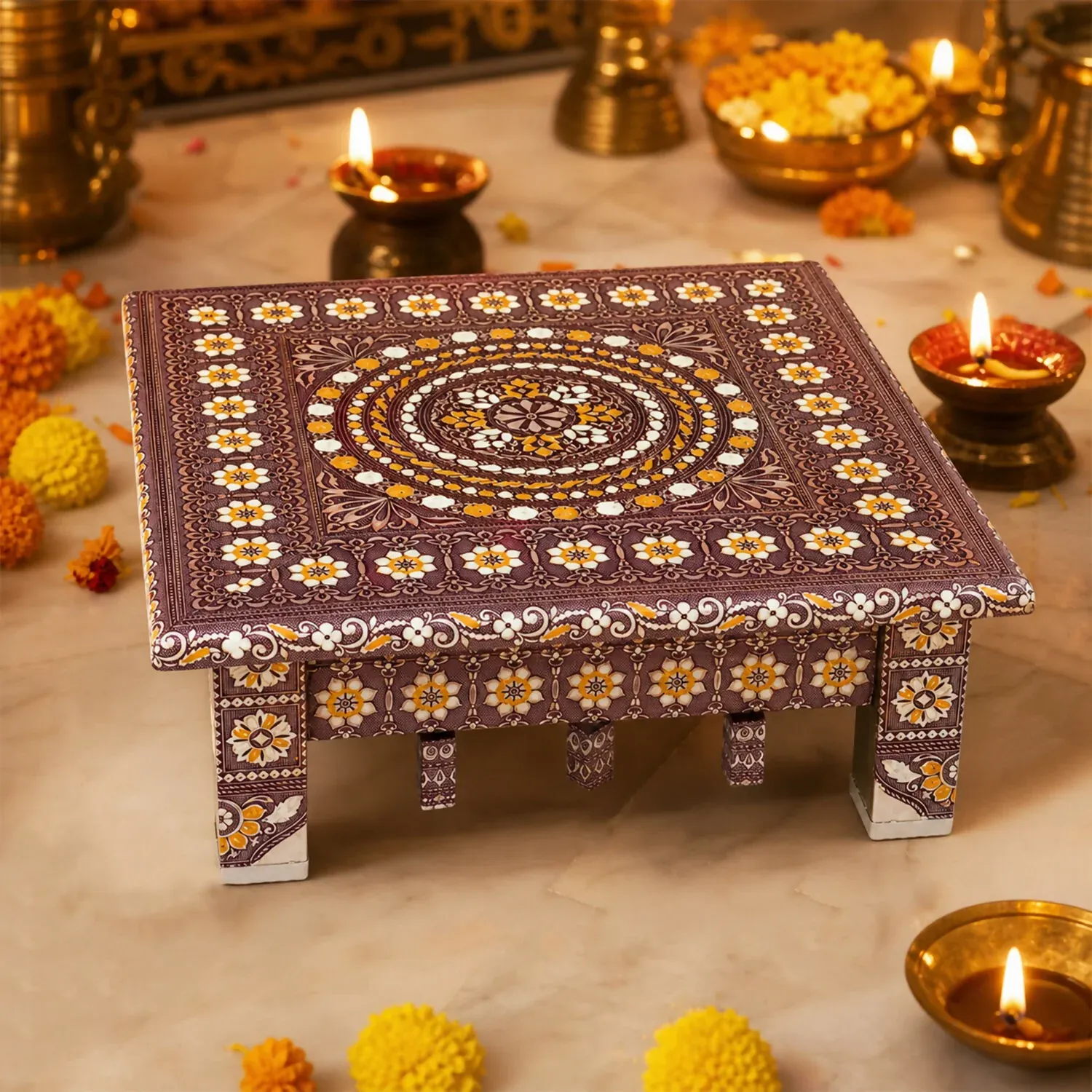 Premium Pooja Chowki Bajot – Traditional Rajwadi Oxidised Finish for Mandir - Buy Online at Alikart
