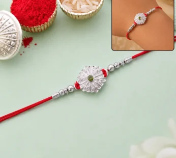 Rakhi – Traditional Design with Beaded & Green Stone Accents
