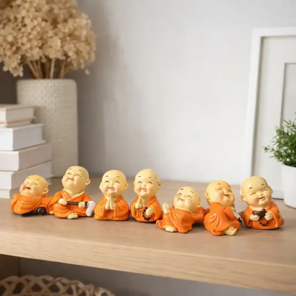 Mini Laughing Monk Figurines – Set of 8 Positive Decor