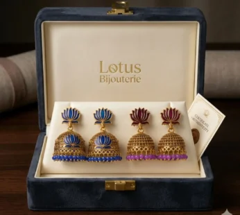 Traditional Lotus Meenakari Jhumka Earrings Combo Pack Set of 2 Pairs for Women