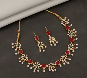 Gold-Toned Pearl Choker Set – Elegant American Diamond Jewellery