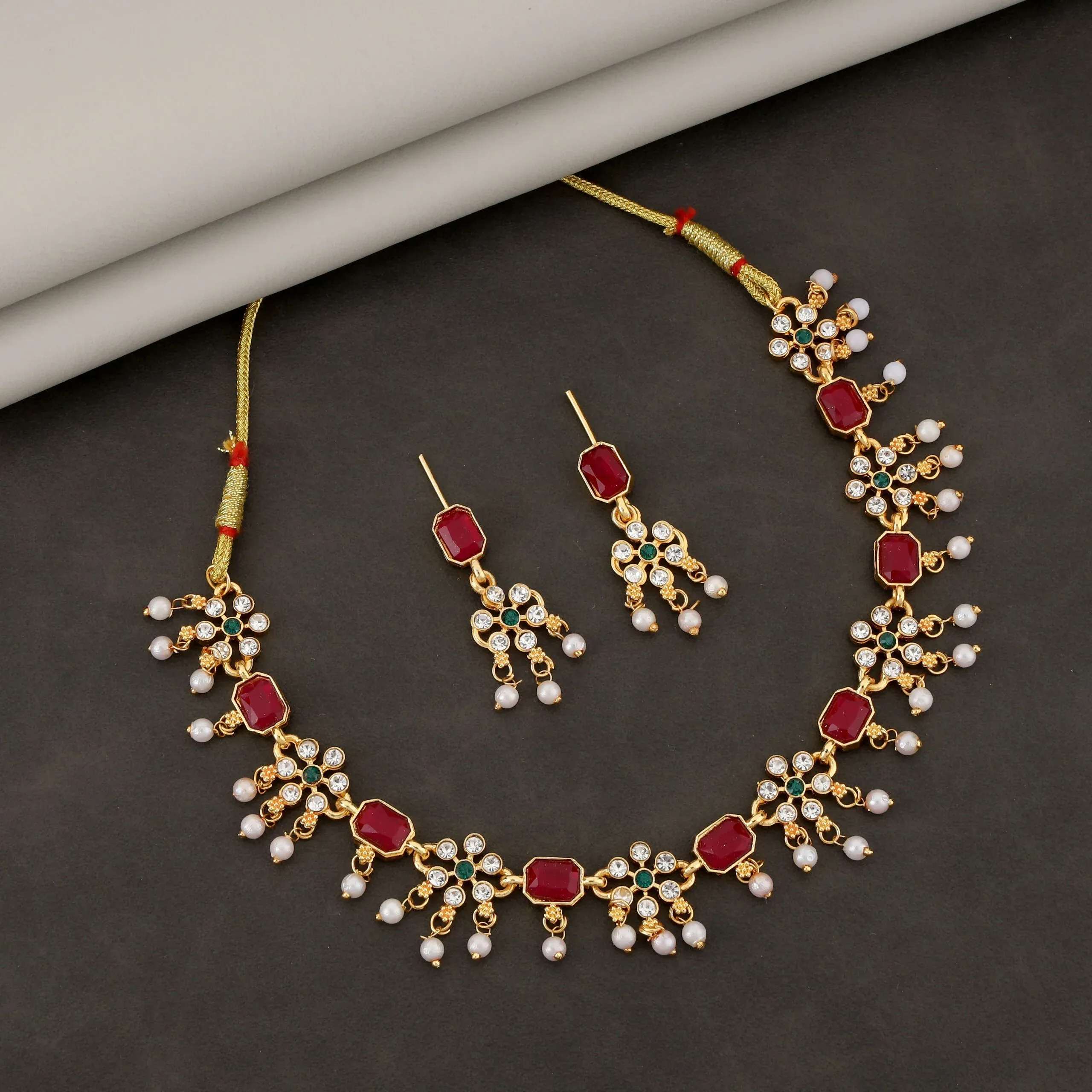 Premium Gold-Toned Pearl Choker Set – Elegant American Diamond Jewellery - Buy Online at Alikart
