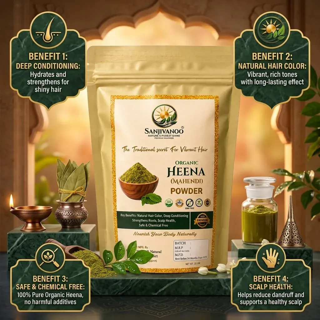 Sanjivanoo Organic Heena (Mehndi) Powder Natural Hair Color Herbal Safe (200 GM) - Detailed Feature View 1