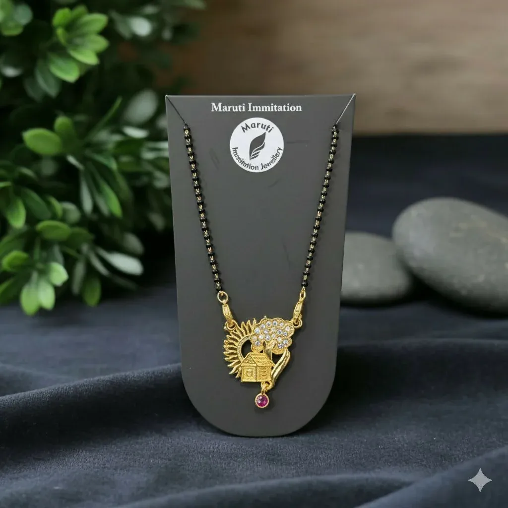 Mangalsutra Necklace – Peacock Pendant with Gold-Tone Finish - Detailed Feature View 2