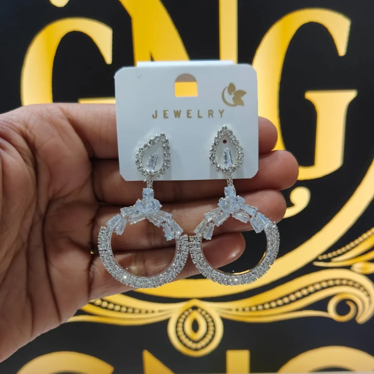 Statement Earrings – Elegant Silver-Tone Circular Design for Festive Looks - Detailed Feature View 3