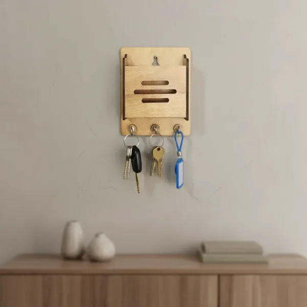 Wooden Key Holder with Mobile Stand – Minimalist Entryway Organizer