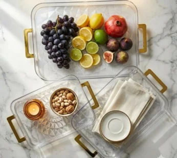 Serving Tray Set – Elegant Design with Golden Handles for Home & Kitchen