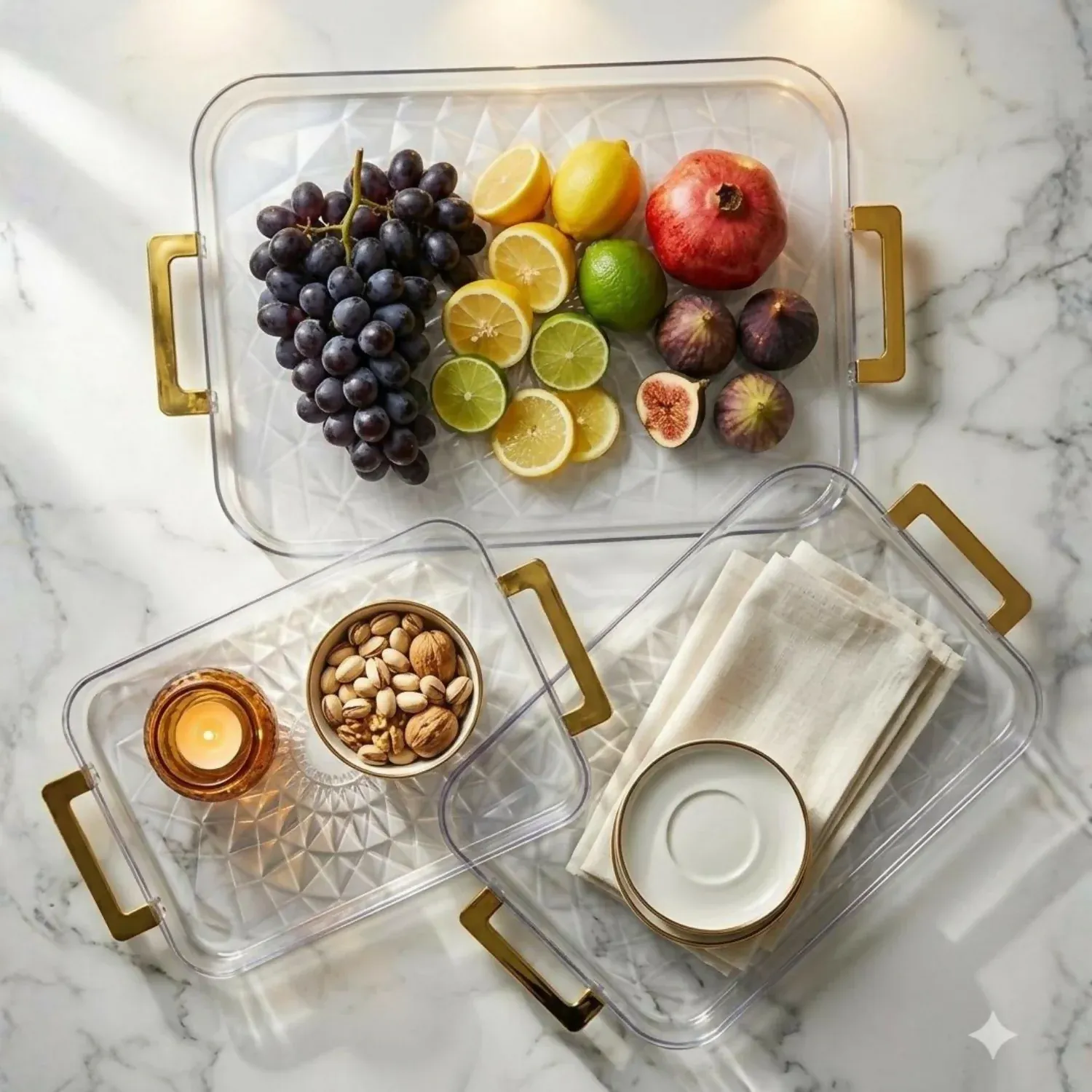Premium Serving Tray Set – Elegant Design with Golden Handles for Home & Kitchen - Buy Online at Alikart