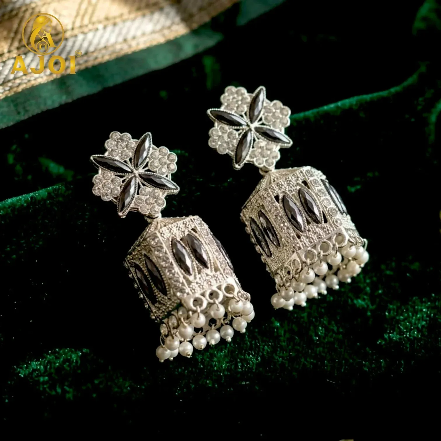 Premium Jhumka Earrings – Elegant Silver-Toned with Pearl Drops for Women - Buy Online at Alikart
