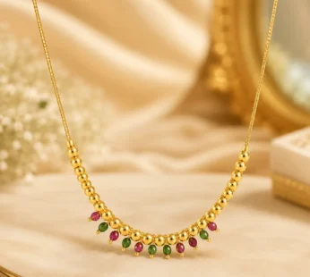 Traditional Gold Tone Beaded Necklace with Multicolor Drop Charms f…